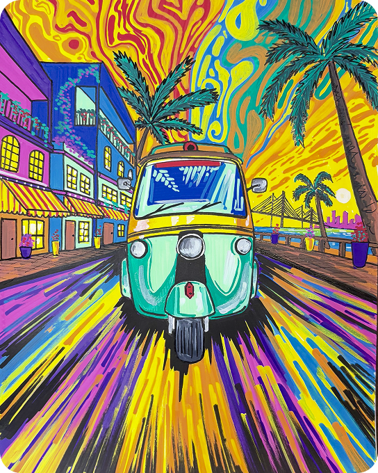 Rickshaw & Roll with Acrylic Brush Markers